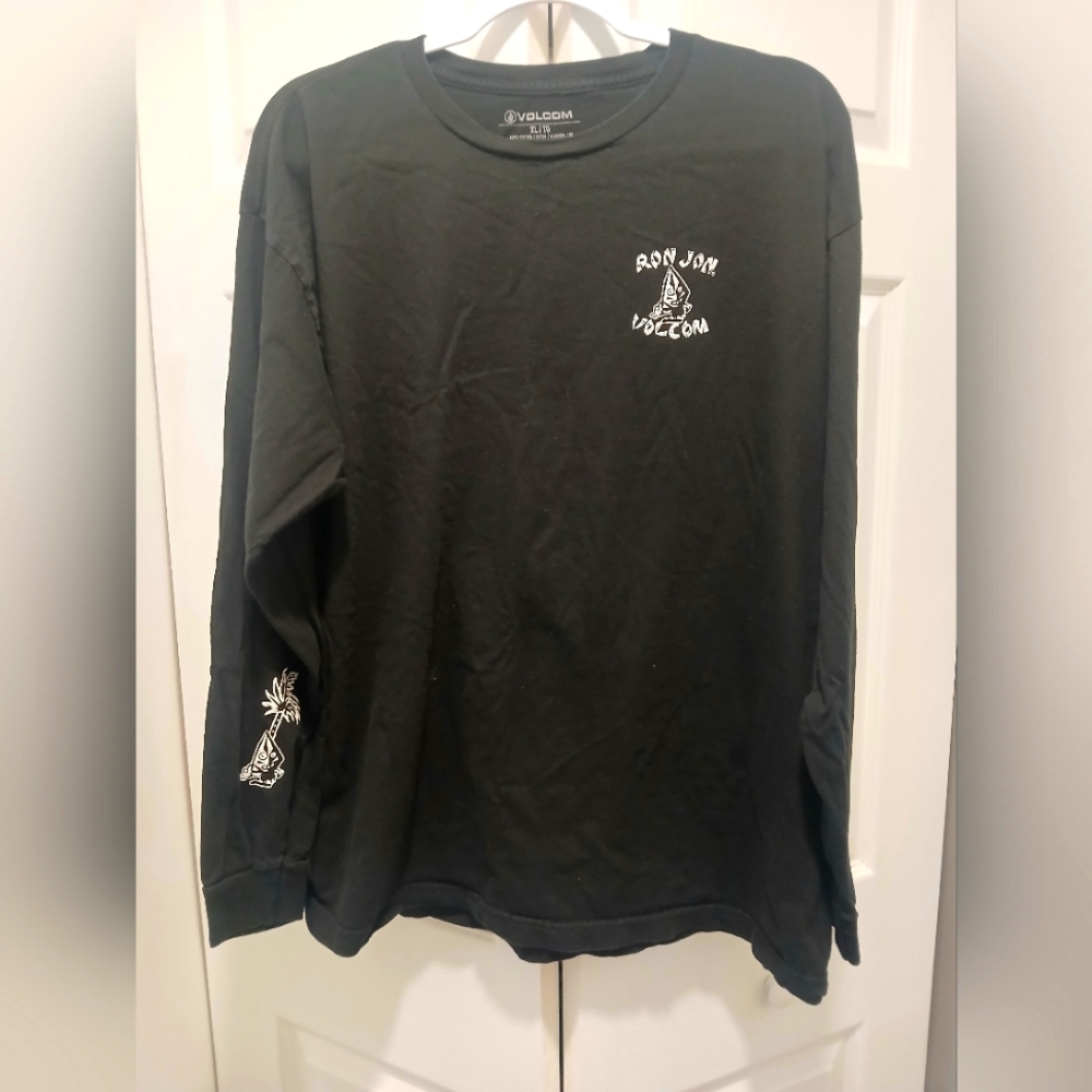 Vintage Volcom Ron Jon Black Graphic Long Sleeve T-Shirt Size XL